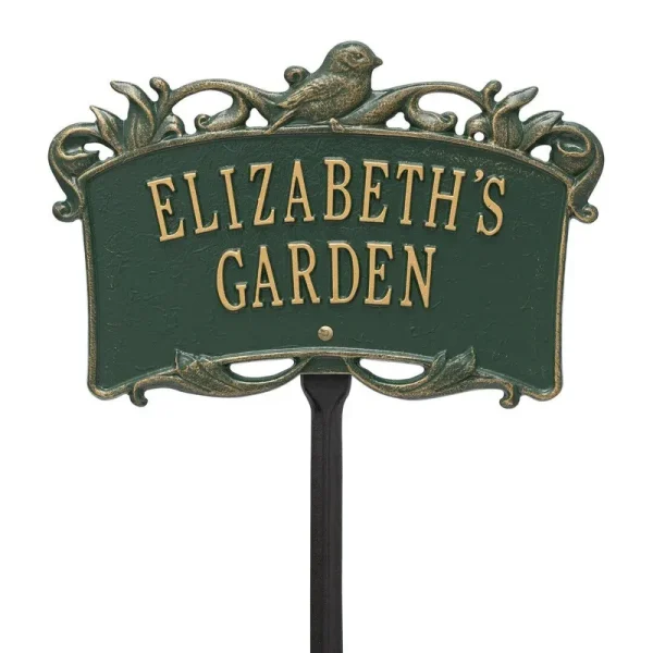 Personalized Song Bird Garden Lawn Plaque - Green/Gold