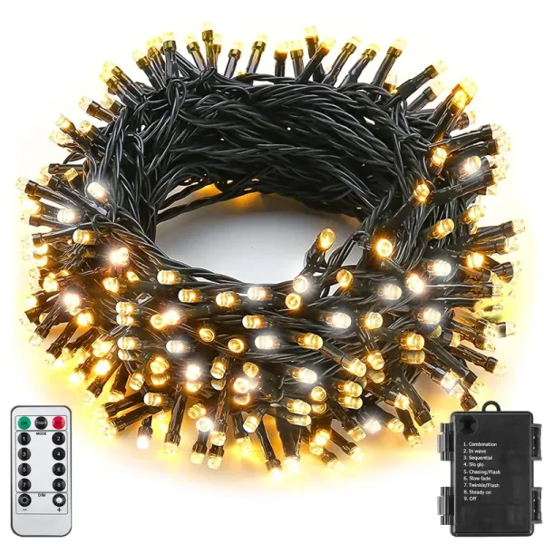 Sukesou Battery Fairy Lights Outdoor 33ft 100 LED Christmas Lights for Indoor Outdoor Waterproof with Remote Control Timer Battery Operated String