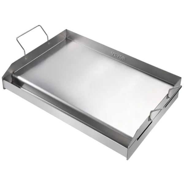 VEVOR Stainless Steel Griddle, 23x16in Griddle Flat Top Plate, Griddle for BBQ Charcoal/Gas Gril with 2 Handles, Rectangular Flat Top Grill with Oil