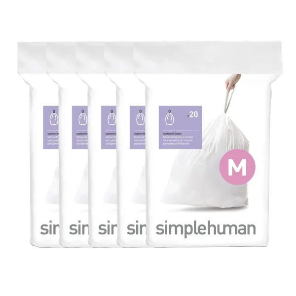 simplehuman Code M Custom Fit Drawstring Trash Bags in Dispenser Packs, 45 Liter / 12 Gallon, White 100 Liners