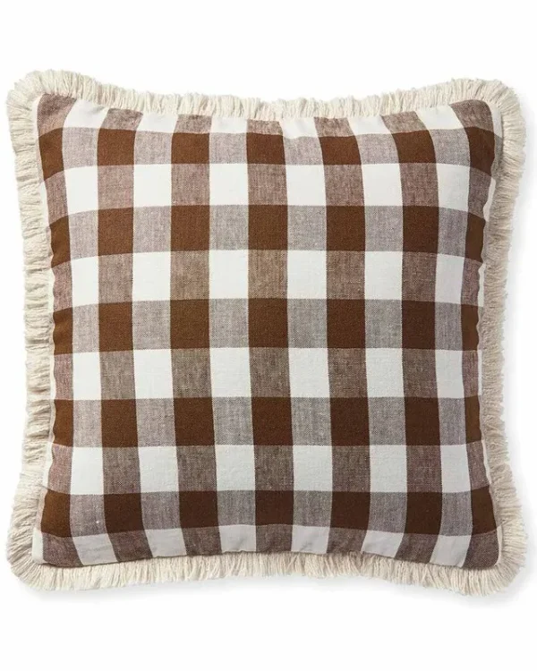Serena & Lily Classic Linen Gingham Pillow Cover - Brown - One Size