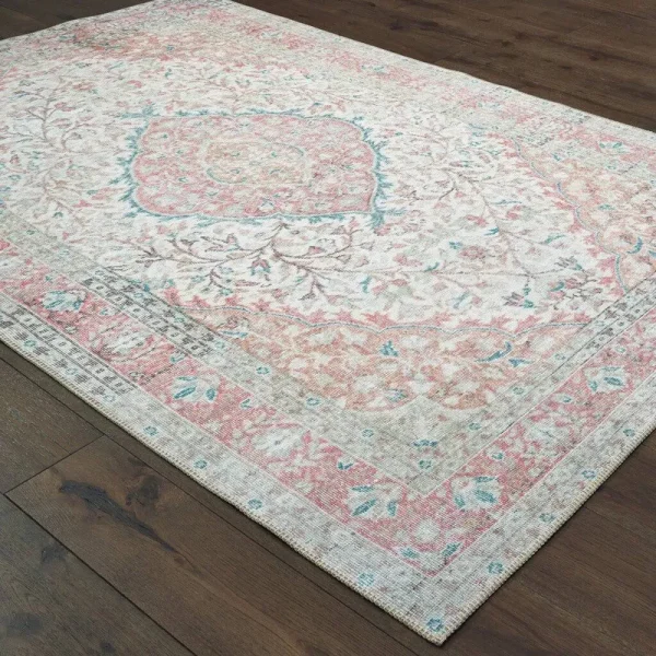 Laivai Oriental Ivory/Pink Area Rug Three Posts Rug Size: Rectangle 4'3" x 6'3"
