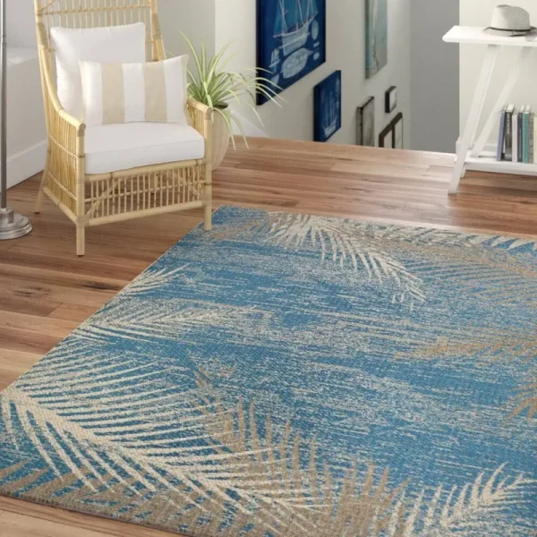 Waddington Floral Palms Ocean Blue Indoor Outdoor Area Rug Bay Isle Home Rug Size: Rectangle 7'6" x 10'9"