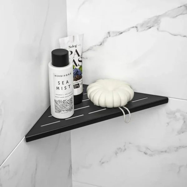 Bernkot Corner Shower Shelf 10" Matte Black 304 Stainless Steel Slot Design Recessed Corner Shelf Bathroom Shower Shelf for Tiled Wall, No Drilling