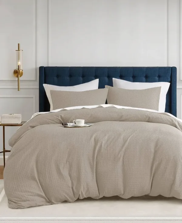 510 Design Mina Waffle Textured 3-Pc. Duvet Cover Set, Full/Queen - Neutral