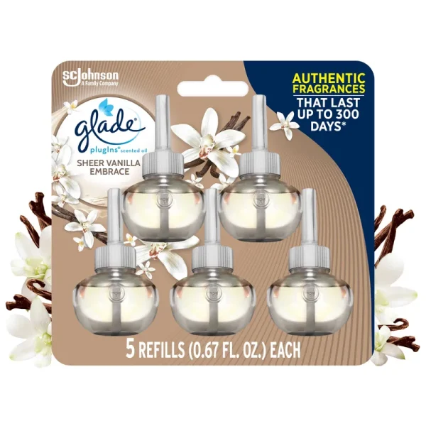 Glade PlugIns Spray Refill, Sheer Vanilla Embrace - 5 pack, 0.67 fl oz each