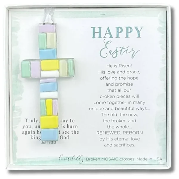 Handmade Mosaic Glass Happy Easter Cross