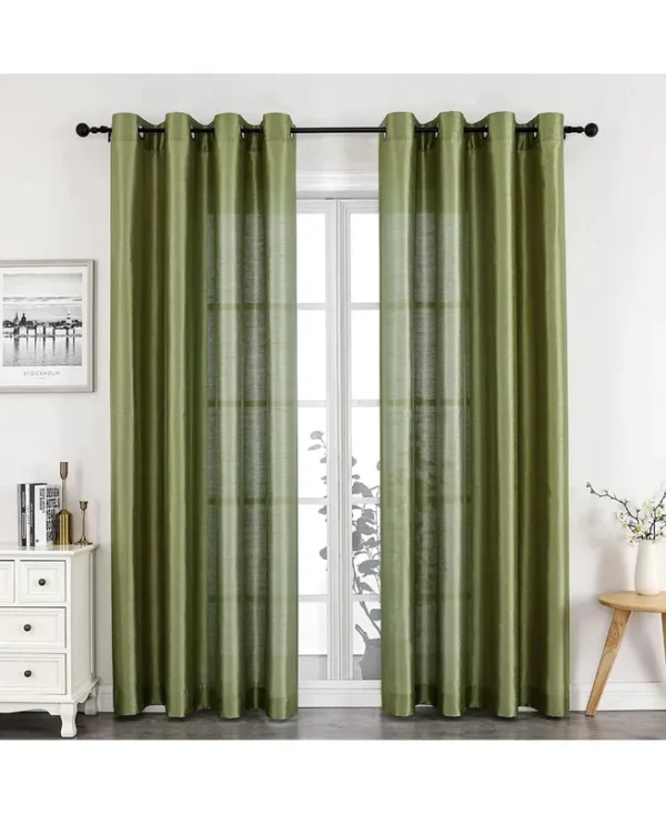 Kate Aurora Artisan Lightweight Transparent Faux Silk Sheer Grommet Single Curtain Panel - Green