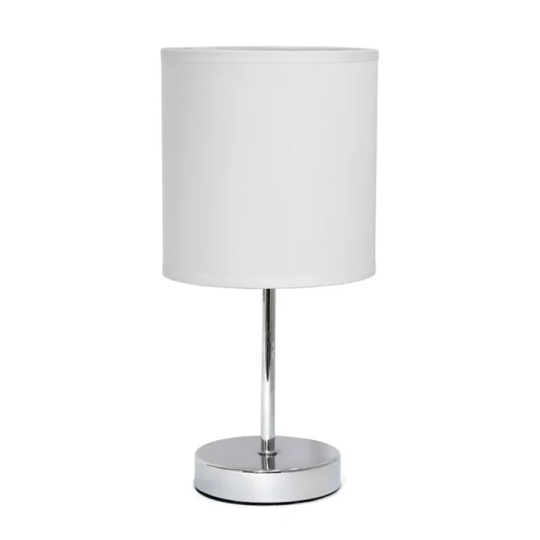 Simple Designs Chrome Mini Basic Table Lamp with Fabric Shade 2 Pack Set - White