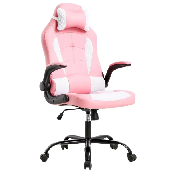 Bestoffice Ergonomic Gaming Chair, Lumbar Support, Swivel Rolling for Women(Pink)