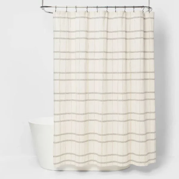 Woven Modern Plaid Shower Curtain Ivory - Threshold, Size: One Size