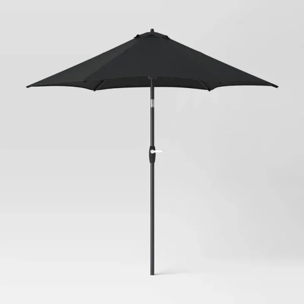 9' Round Outdoor Patio Market Umbrella Black with Black Pole - Room Essentials