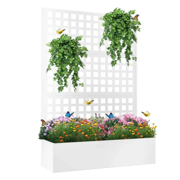 Elevens Metal Planter with Trellis, Trellis with Planter Box & Privacy Screen, Outdoor Raised Garden Bed for Climbing Plants, Trellis Planter Box