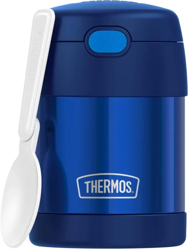 Thermos Funtainer 10 Ounce Stainless Steel Vacuum Insulated Kids Food Jar with Folding Spoon Navy