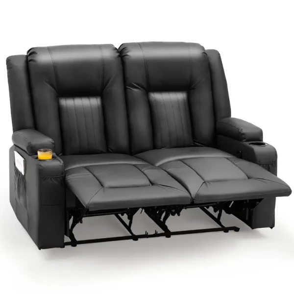 AECOJOY Loveseat Recliner with Cup Holders&Side Pockets, Black, 2