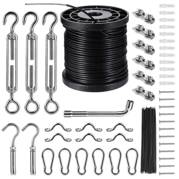 Bestnewll String Lights Hanging Kit,Globe String Lights Suspension Kit,Outdoor Light Guide Wire,includ 164 ft Nylon-Coated Stainless Steel Wire Rope