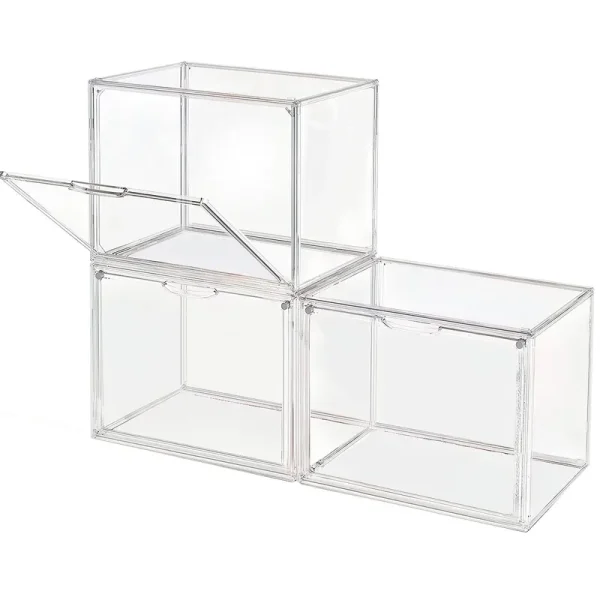 GUDEMAY Clear Stackable Plastic Storage Bins with Magnetic Lid, Dustproof Book & Cosmetic Display Cases, Large Figures Collectibles Showcase, Shoe