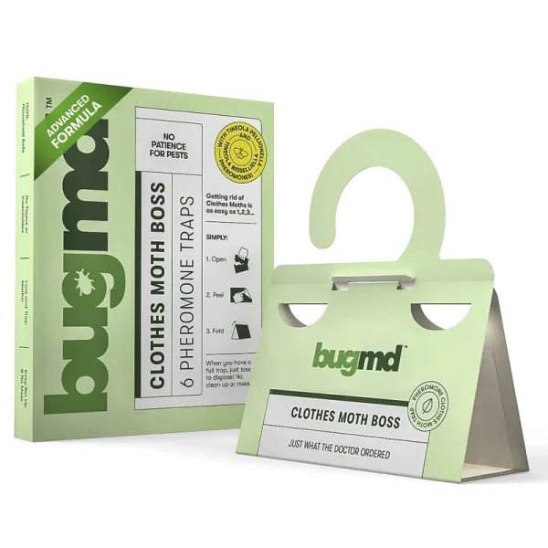BugMD Clothes Moth Boss Traps - Sticky Glue Bug Repellent Pheromone Attractor for Closets Wardrobes Cabinet Drawers, Moth Balls