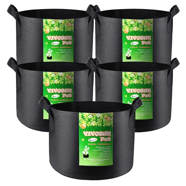VIVOSUN 5-Pack 5 Gallon Grow Bags Heavy Duty 300g Thickened Nonwoven Plant Fabric Pots with Handles