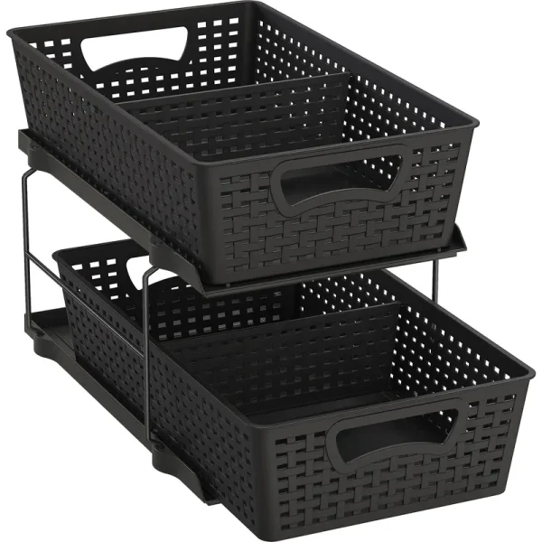 SimpleHouseware 2 Tier Bathroom Organizer Tray Pull-Out Sliding Drawer/Under-Sink Storage, Black