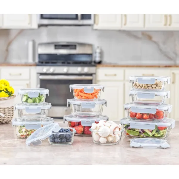 Joyful by JoyJolt 24 Piece Glass Food Storage Containers with Leakproof Lids Set - Black
