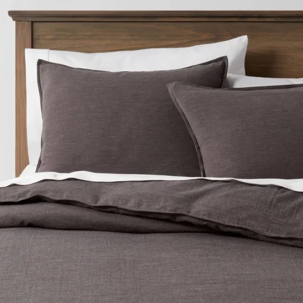 3PC Full/Queen Space Dyed Cotton Linen Duvet Cover & Sham Set Dark Gray - Threshold
