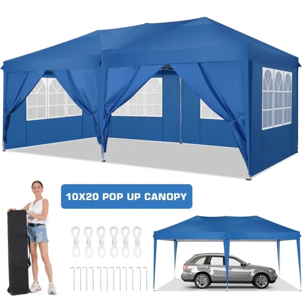 SANOPY 10' x 20' Pop up Canopy Tent, Instant Outdoor Party Canopy, Straight Leg Shelter, Adjustable Height Waterproof Gazebo with Carrying Bag for Party Wedding Picnic Tent