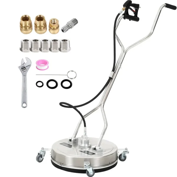 18 inch Pressure Washer Surface Cleaner, Stainless Steel,with 4 Spinner Wheels, Dual High Pressure Spray Guns, Replacement Adapters, Surface Cleaner