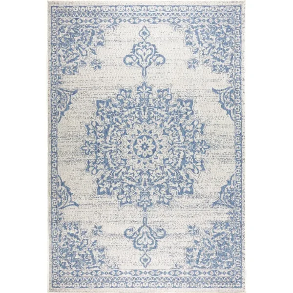 Nicole Miller New York Patio Country Azalea Transitional Medallion Indoor/Outdoor Area Rug, Grey/Blue, 1'9"x2'11"