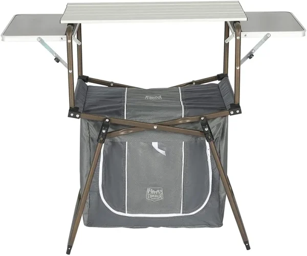 Folding Kitchen Lightweight Portable Aluminum Storage and Carry Bag. Camp Cook Station. Foldable Grill Table for BBQ. Picnic. Backyard. 42.13X13.58X31.3/33.46 inches. Gray