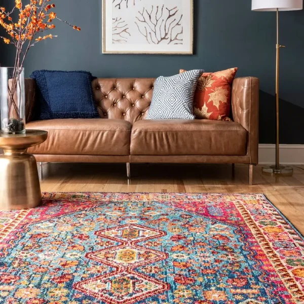 Shetucket Oriental Blue/Pink/Orange Area Rug Bungalow Rose Rug Size: Rectangle 5'3" x 7'7"