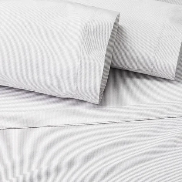 4pc Queen Cotton Percale Microstripe Sheet Set Railroad Gray/Sour Cream - Hearth & Hand with Magnolia