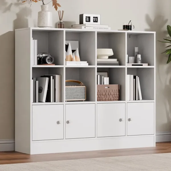 Cozy Castle 3 - Tier Open Cube Bookcase with 12 Cubes and 4 Doors, Adjustable Shelves, White