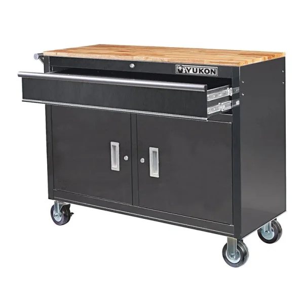 Yukon 46 in. Mobile Tool Storage Cabinet with Wood Top Workbench 64012-Instock