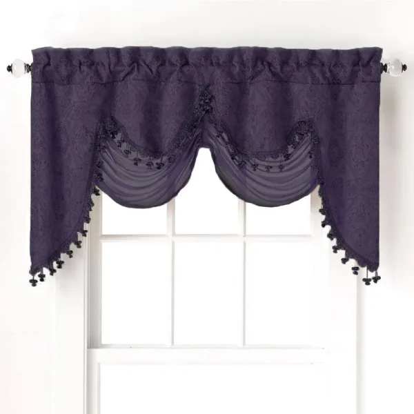 Dunagan Luxurious Rod Pocket Austrian Valance with Onion Fringe Trim 52&& Window Valance Astoria Grand Color: Purple