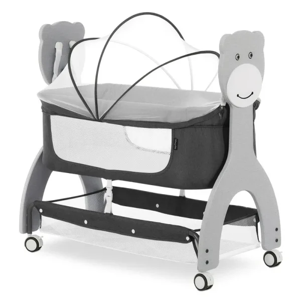 Dream on Me Cub Portable Bassinet in Dark Grey. Multi - Use Baby Bassinet with Locking Wheels