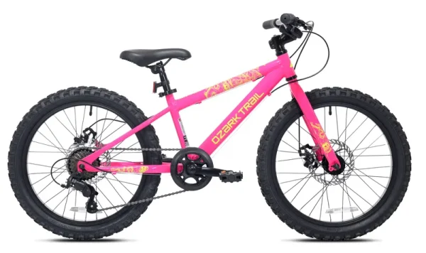 20" Ozark Trail Vibe Mountain Bike, 7 Speed, Fits Rider 3'11" - 4'4", Pink, Child/Tween/Teen, Unisex