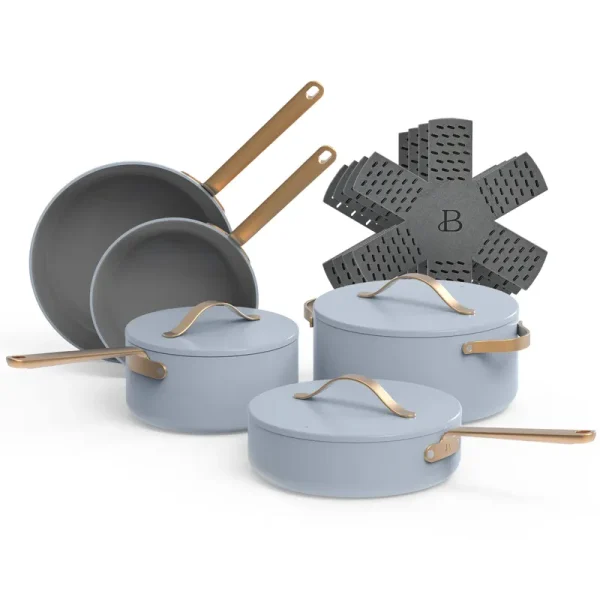 Beautiful 19230 12pc Ceramic Non-Stick Cookware Set, Cornflower Blue