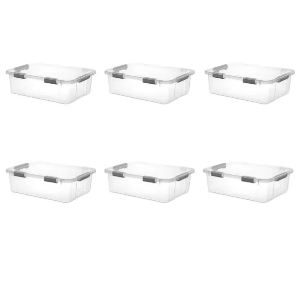 Sterilite 40 Qt. HingeLID Storage Box Plastic Flat Gray Set of 6