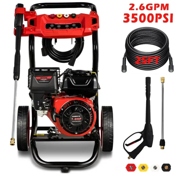 Pressure Washer Gas Powered, 3500PSI High Pressure Power Washer W/7.0HP Aluminum Pump, 210CC Powerful Engine, Maximum Spray 32.8FT, 4 Nozzles
