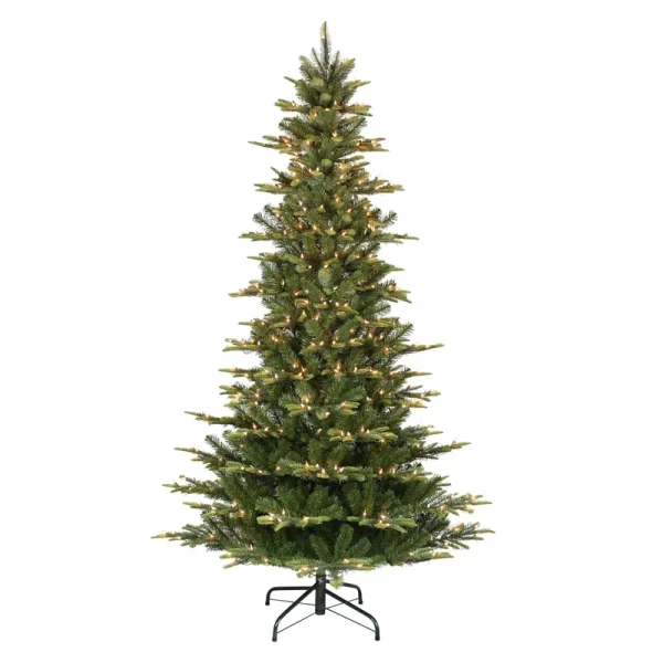 Puleo International 6.5 Foot Pre-Lit Slim Aspen Fir Artificial Christmas Tree, Green