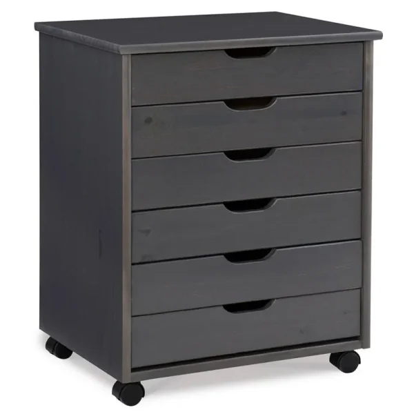 Linon Bridgton 6-Drawer Wide Rolling Storage Chest Cart Grey Painted, Gray