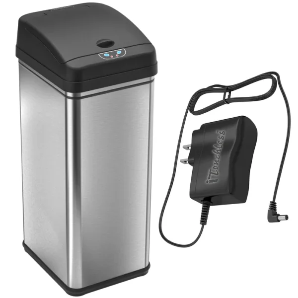 iTouchless 13 Gallon Sensor Stainless Steel Trash Can with AC Adapter and Odor Filter System