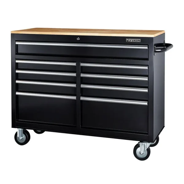 46 in. 9-Drawer Mobile Storage Cabinet with Solid Wood Top. Black-Instock