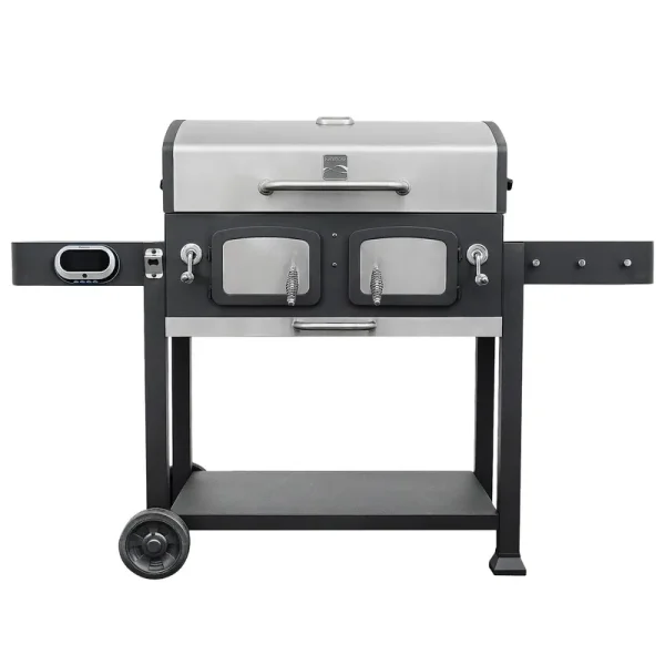 Kenmore 32-Inch Smart Charcoal Grill with Bluetooth Meat Thermometer, LCD Display, and Temperature Probes, Stainless Steel/Black