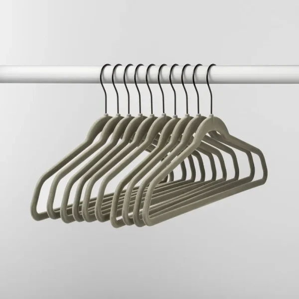 10pk Flocked Hangers Gray - Brightroom