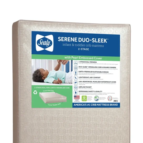 Serene Duo-Sleek Crib Mattress. 2-Stage Foam Baby Mattress. Toddler Mattress. Waterproof