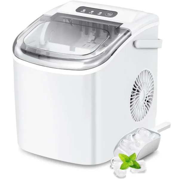Crzoe Countertop Portable Ice Maker Machine with Handle 9 Bullet-Shaped Ice Cubes Ready in 6 Mins 26Lbs/24H Self-Cleaning Function with Ice Scoop and