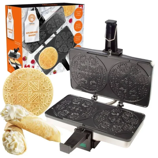 MasterChef Krumkake Baker- Make 2 Krumkake Pizzelle Like Cookies, Great for Cannoli Filling & Cones, Fun Nonstick Kitchen Appliance