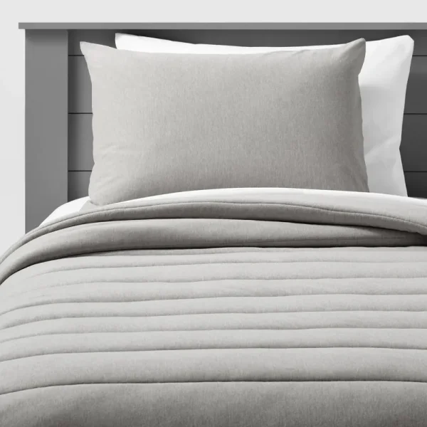 Twin Channel Jersey Kids' Comforter Set Gray - Pillowfort